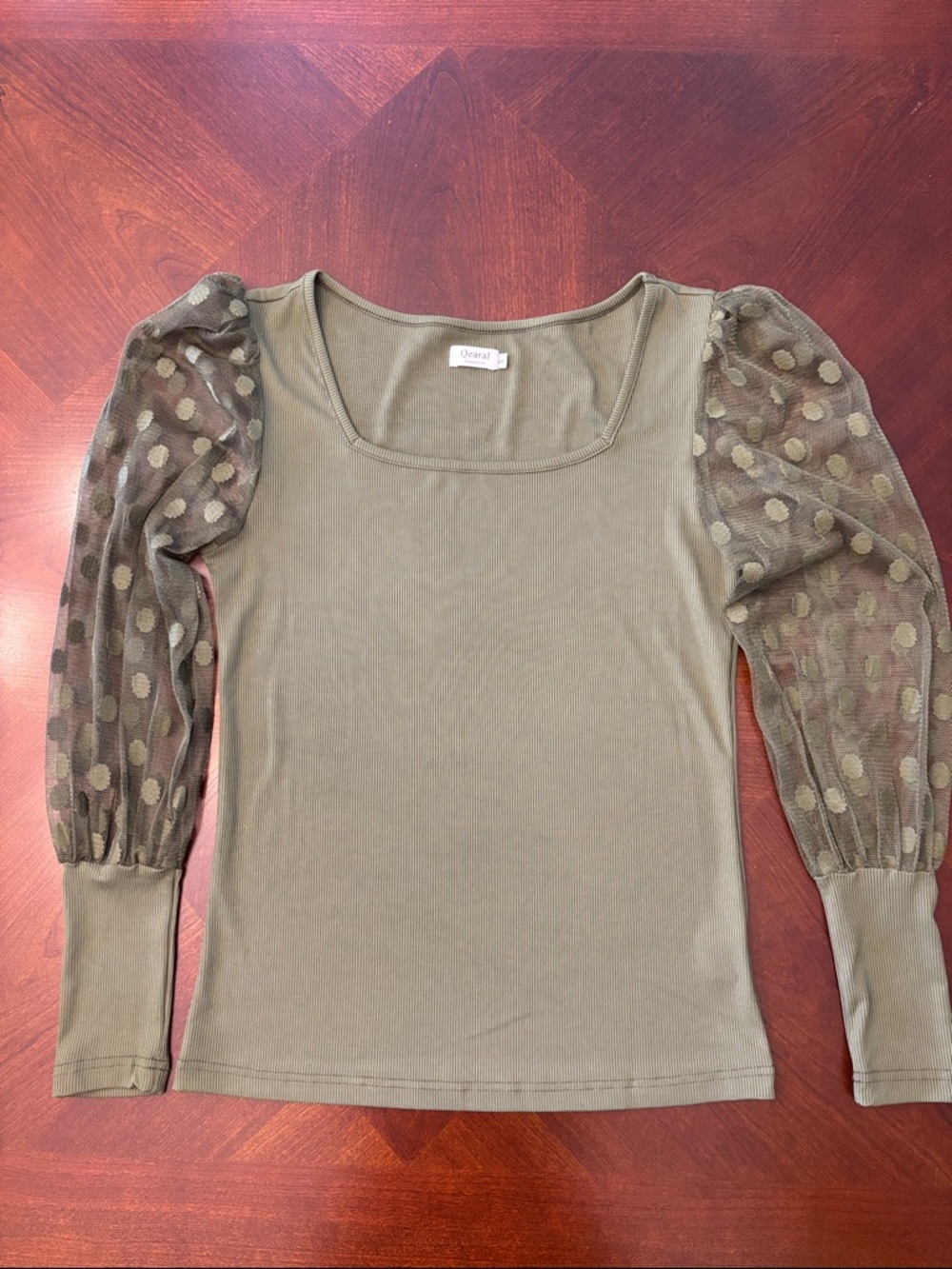 Olive Puff-Sleeve Long Sleeve Top by Ovral